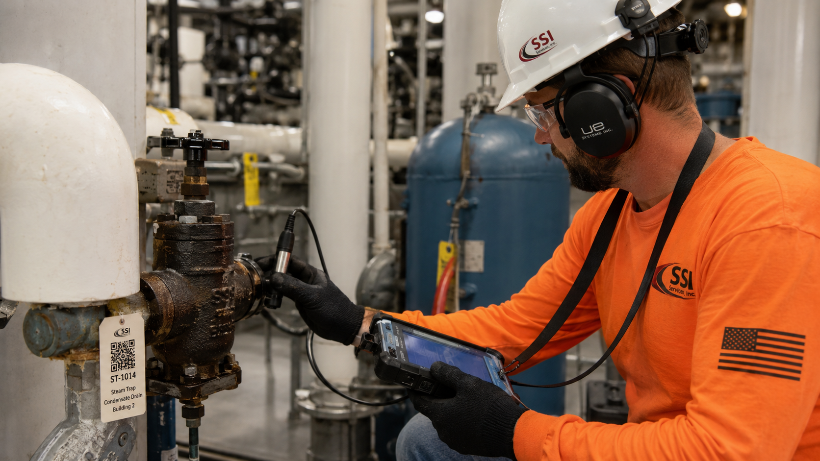 Steam trap survey process showing testing, tagging, classification, cost estimates, repair planning, and verification